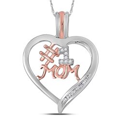 Sterling Silver Womens Round Diamond #1 Mom Heart Pendant 1/10 Cttw