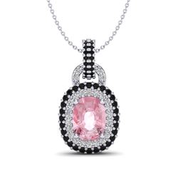 2.50 ctw Morganite With Black & Micro Diamond Necklace 14k White Gold