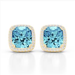 6.50 ctw Sky Blue Topaz & Micro VS/SI Diamond Earrings 18k Yellow Gold