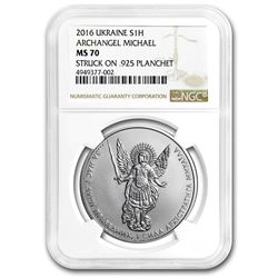 2016 Ukraine 1 oz Ag Archangel Michael MS-70 NGC .925 Fine Error