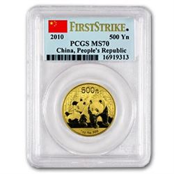 2010 China 1 oz Gold Panda MS-70 PCGS (FS)
