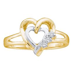 Two-tone Sterling Silver Womens Round Diamond Double Heart Ring .03 Cttw