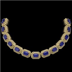 137.65 ctw Sapphire & Diamond Victorian Necklace 14K Yellow Gold