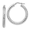 Image 1 : 14k White Gold Diamond-cut Round Hoop Earrings - 4x25 mm