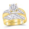 Image 2 : 14kt Two-tone Gold His & Hers Round Diamond Cluster Matching Bridal Wedding Ring Band Set 1.00 Cttw