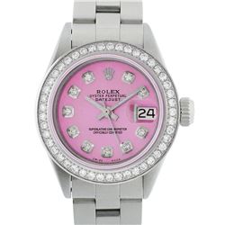 Rolex Ladies Stainless Steel Pink Diamond 26MM Datejust Wristwatch