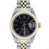 Image 1 : Rolex Ladies 2 Tone 14K Gold Black Tapestry Fluted Bezel Datejust Wristwatch