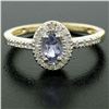 Image 6 : NEW Petite 14K Yellow Gold 0.50 ctw Oval Cut Tanzanite Ring w/ Round Diamond Hal