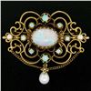 Image 1 : Vintage 14kt Yellow Gold 4.50 ctw Opal and Pearl Open Work Brooch Pin or Pendant