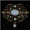 Image 2 : Vintage 14kt Yellow Gold 4.50 ctw Opal and Pearl Open Work Brooch Pin or Pendant