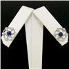 Image 4 : 14K White Gold 1.0 ctw Diamond & Sapphire Open Flower Design Stud Earrings