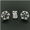Image 5 : 14K White Gold 1.0 ctw Diamond & Sapphire Open Flower Design Stud Earrings