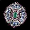 Image 1 : Natural Green  Emerald Ruby  & Tanzanite Ring