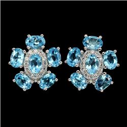 Natural  Swiss Blue Topaz 6x4mm Earrings