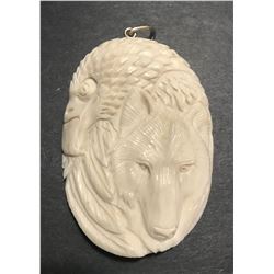 Hand Carved Antler Eagle & Wolf Pendant