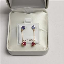 10K Yellow Gold 2 Tanzanite(0.55ct) Ruby(0.52ct) Earrings, Made in Canada, Suggested Retail Value $6