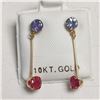 Image 3 : 10K Yellow Gold 2 Tanzanite(0.55ct) Ruby(0.52ct) Earrings, Made in Canada, Suggested Retail Value $6