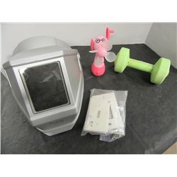 FLAT WITH ELECTRICAL PLATES, EXERCISE WEIGHTS, FACE SHIELD, ETC
