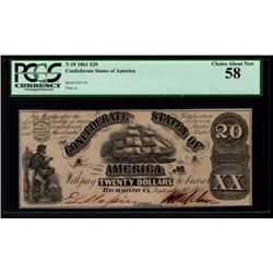 1861 $20 Confederate States of America Note PMG 58