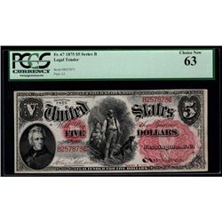 1875 $5 Woodchopper Legal Tender Note PCGS 63
