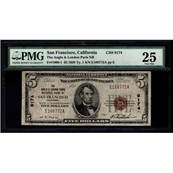 1929 $5 San Francisco National Bank Note PMG 25