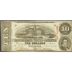 1863 $10 Confederate States of America Note T-59
