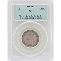 1891 Seated Liberty Quarter Coin PCGS MS63