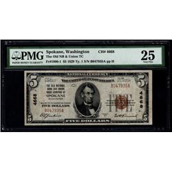 1929 $5 Spokane National Bank Note PMG 25