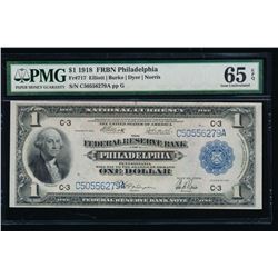 1918 $1 Philadelphia Federal Reserve Bank Note PMG 65EPQ