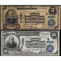 Set of 1902 PB $5/10 Citizens NB of Washington, PA CH# 3383 National Currency Notes