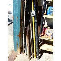 BUNDLE OF PIPE, STEEL & CROWBARS (IN CORNER OF THE GARAGE)