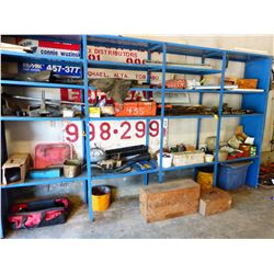 4 METAL SHELVES & CONTENTS