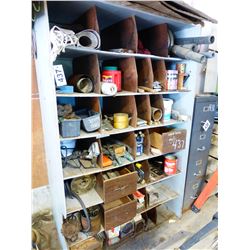 GREY WOOD SHELF & CONTENTS