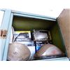 Image 9 : WHITE/BLUE WOOD CUPBOARD & CONTENTS