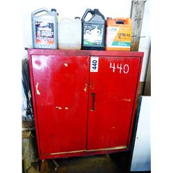 RED METAL 2 DOOR CABINET & CONTENTS