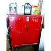 Image 1 : RED METAL 2 DOOR CABINET & CONTENTS