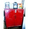 Image 2 : RED METAL 2 DOOR CABINET & CONTENTS
