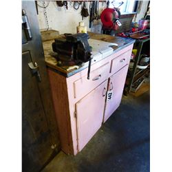 PINK STORAGE CABINET & CONTENTS AND ITEMS ON THE WALL ABOVE THE CABINET
