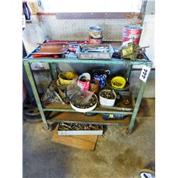 GREEN METAL ROLLING CART & CONTENTS
