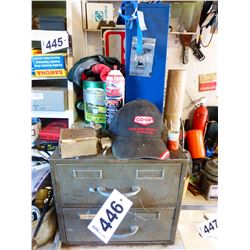 2 DRAWER GREY METAL CABINET & CONTENTS