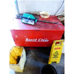 RAPID CLEAN PARTS WASHER, GOOSENECK BAR, BOWL OF STAPLES, ETC