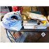 Image 3 : METAL TABLE, SPRAYS, TOOLBOX, TAPE, CLAMP, BOX WITH SAWS, VISE GRIPS, ETC