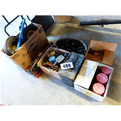 7 BOXES C/W WHEELS, TROWELS, AMMO BOX, HARDWARE, ETC