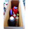 Image 3 : 2 BOXES GARDEN/YARD CHEMICALS, 4 WAY WRENCH, WINDEX, RUG SHAMPOO, CAULKING, WOOD STAKES, ETC