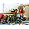Image 1 : EXTENSION CORDS, 2 FIRE EXTINGUISHERS, MOTORS, PULLEYS, ETC (CONTENTS ON WHITE CABINET)