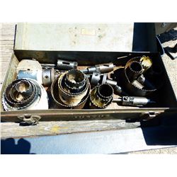 METAL BOX WITH HOLE SAWS, ETC