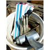 Image 1 : PAIL C/W SAW BLADES, AIR RATCHET, CLAMPS, HAMMER, CHAIN, ETC