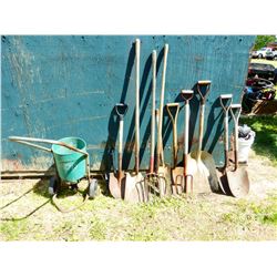 GARDEN TOOLS (FORKS, SHOVELS & FERTILIZER SPREADER)