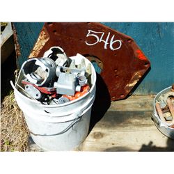 2 PIECES OF STEEL & 2 PAILS OF SCRAP STEEL