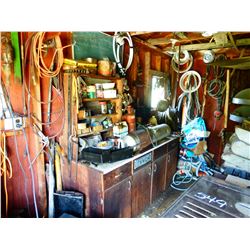 GREY & WHITE WOOD SINGLE DOOR SHED & CONTENTS